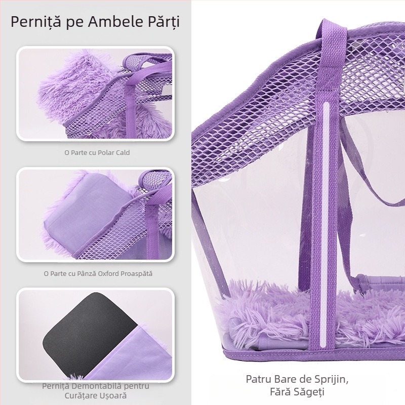 Geantă de umăr pentru animale de companie mici, cu patru fețe, respirabilă, din plasă, confortabilă, pentru pisici, geantă de siguranță cu frânghie încorporată, geantă de evadare pentru pisici