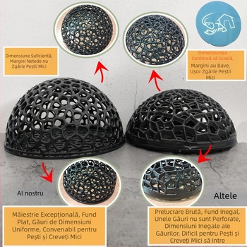 Adăpost pentru pești mici, cu emisferă, adăpost pentru creveți, coajă neagră, adăpost din plastic pentru pești și creveți, cristal, pentru reproducerea acvariului, adăpost peisagistic