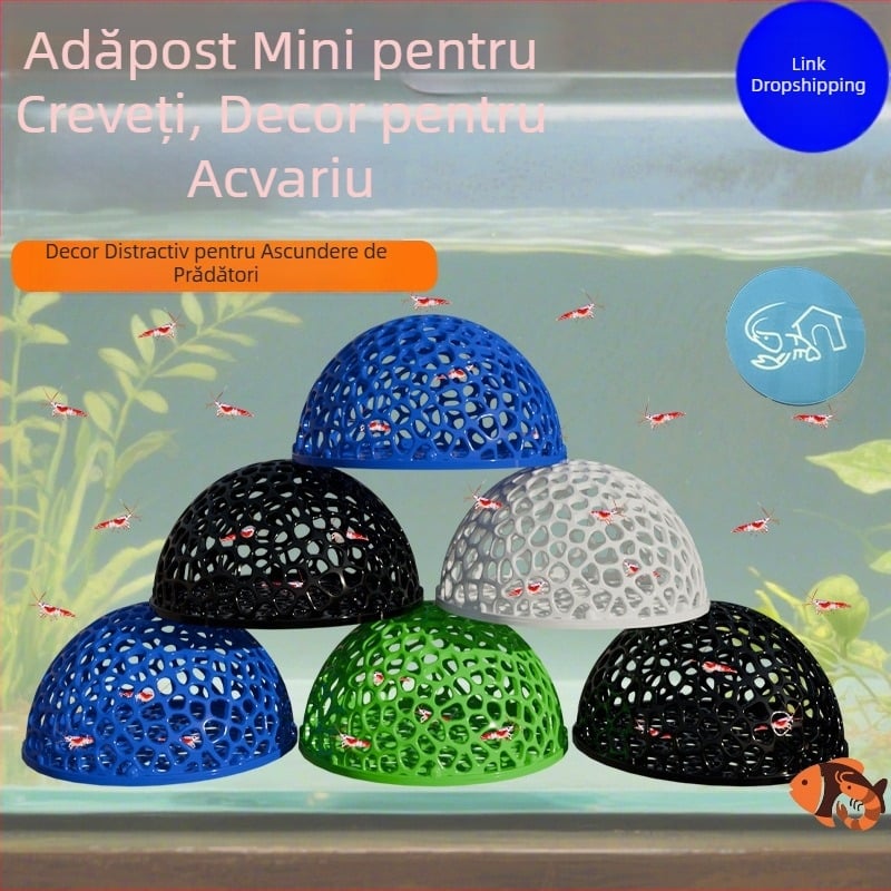 Adăpost pentru pești mici, cu emisferă, adăpost pentru creveți, coajă neagră, adăpost din plastic pentru pești și creveți, cristal, pentru reproducerea acvariului, adăpost peisagistic