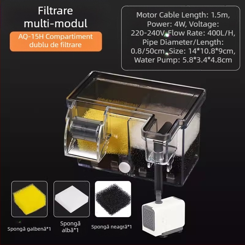 Filtru de acvariu montat pe perete Songbao, cutie de filtrare pentru acvariu cu broaște țestoase, filtru de oxigenare trei în unu, cutie de scurgere montată pe perete, en-gros