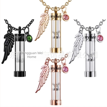 Colier de cenușă cu clepsidră, vânzare fierbinte AliExpress, sticlă de parfum deschisă, colier comemorativ cu cenușă de pisici și câini, cu piatră de naștere