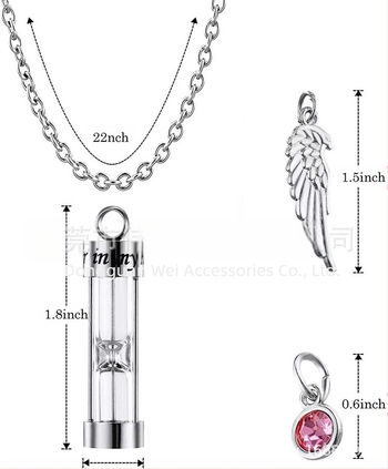 Colier de cenușă cu clepsidră, vânzare fierbinte AliExpress, sticlă de parfum deschisă, colier comemorativ cu cenușă de pisici și câini, cu piatră de naștere