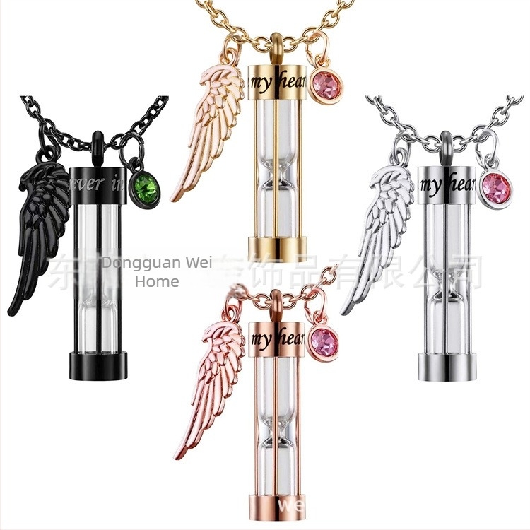 Colier de cenușă cu clepsidră, vânzare fierbinte AliExpress, sticlă de parfum deschisă, colier comemorativ cu cenușă de pisici și câini, cu piatră de naștere