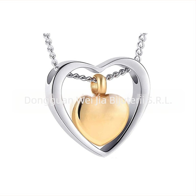Bijuterii transfrontaliere pentru rude, colier cu pandantiv pentru cenușă, în formă de inimă goală, cel mai bine vândut colier cu urnă de bijuterii creative