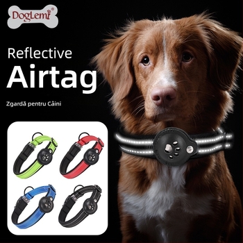 Zgardă de câine Airtag pentru animale de companie, poate urmări cataramă mecanică din piele, nailon, rezistentă la tragere, panglică reflectorizantă