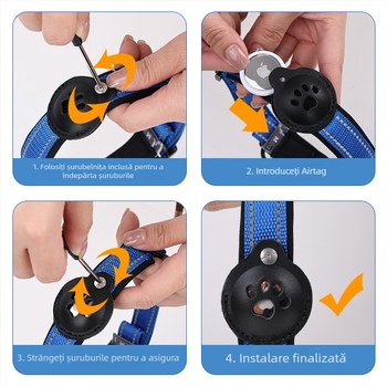 Zgardă de câine Airtag pentru animale de companie, poate urmări cataramă mecanică din piele, nailon, rezistentă la tragere, panglică reflectorizantă