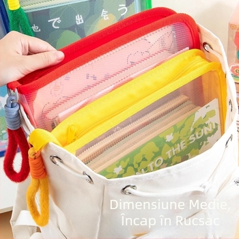 Geantă de dosar dopamină A4 cu fermoar transparentă pentru studenți, geantă de transport portabilă din pluș