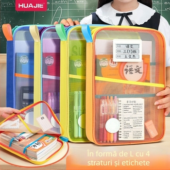 Geantă de dosar Huajie A4, geantă transparentă cu deschidere mare, geantă tutorială pentru studenți, geantă de transport pentru cărți, geantă de clasificare a subiectelor