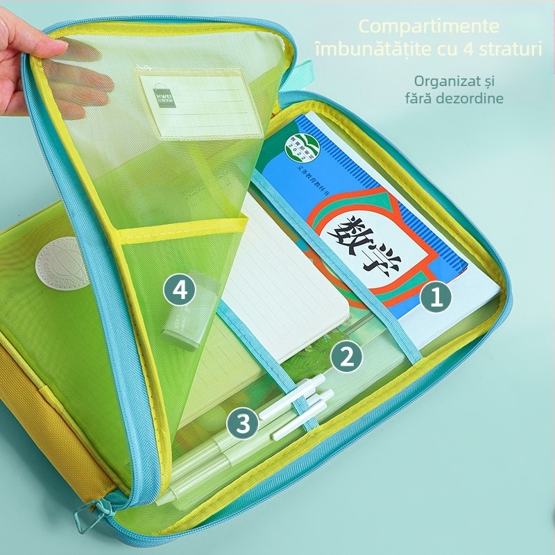 Geantă de dosar Huajie A4, geantă transparentă cu deschidere mare, geantă tutorială pentru studenți, geantă de transport pentru cărți, geantă de clasificare a subiectelor