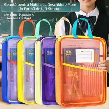 Tang Qianyi A4 Dosar Geantă în formă de L Transparentă Geantă pentru documente Deschidere mare Tutorial Portabil Student Book Subject Clasificare Geantă