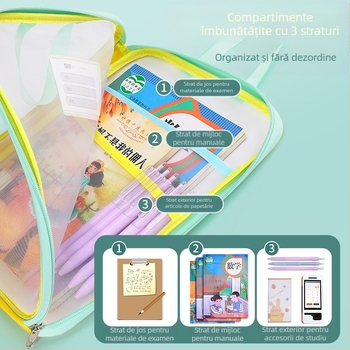 Tang Qianyi A4 Dosar Geantă în formă de L Transparentă Geantă pentru documente Deschidere mare Tutorial Portabil Student Book Subject Clasificare Geantă