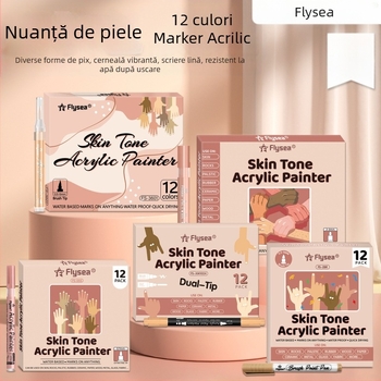 Costum acrilic transfrontalier pentru culoarea pielii, 12 unghii, graffiti, piele pictată cu cap moale, marker cu cap dublu din sticlă DIY