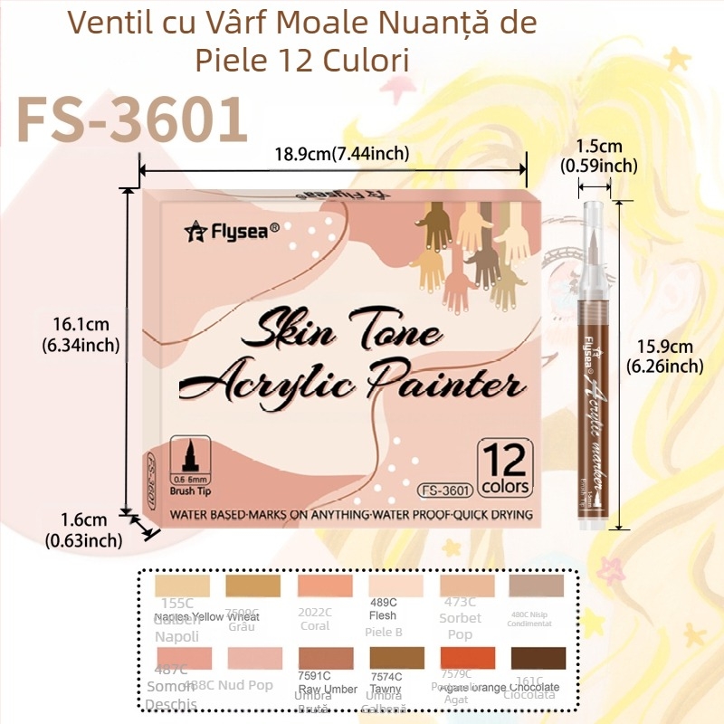 Costum acrilic transfrontalier pentru culoarea pielii, 12 unghii, graffiti, piele pictată cu cap moale, marker cu cap dublu din sticlă DIY