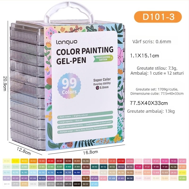 Set de stilouri Blue Fruit Handbook, 168 de culori, capacitate mare, stilou de evidențiere, stilou neutru, stilou de culoare cheie