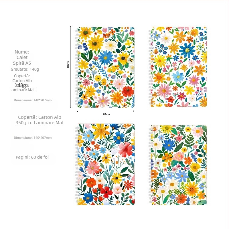 Carte cu bobine transfrontaliere, 4 modele de marmură, valoare ridicată a culorilor, carte cu vânt, caiet cu linii orizontale