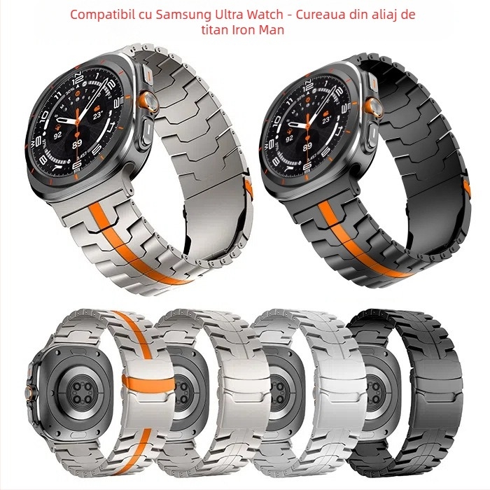 Compatibil cu curea de ceas Samsung Watch7 Ultra din aliaj de titan, curea de protecție Iron Man din metal, curea din oțel titan, 47 mm