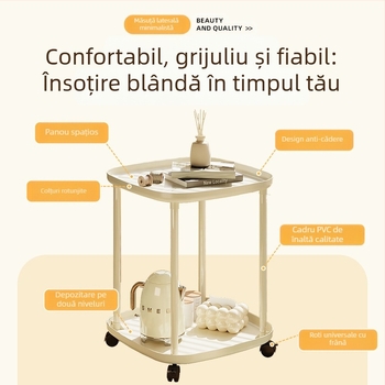 Fabrica directă, en-gros, masă laterală, suport de depozitare, crem, vânt, masă de cafea mică, canapea creativă pentru casă, masă laterală cu roți, pat mobil