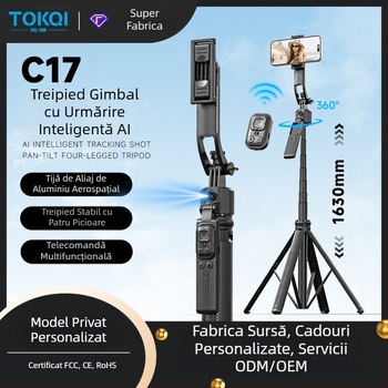 Băț selfie C17 cu urmărire facială, suport retractabil pentru telefon mobil, anti-vibrații, stick de urmărire complet automat