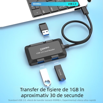 Hub 2.0 pentru laptop cinci-în-unu, cablu splitter USB 2.0, cititor de carduri pentru telefon mobil, descărcare instantanee de date, portabil