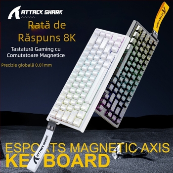 Tastatură mecanică Attack Shark X68HE cu ax magnetic, contur lateral sculptat, cu fir, RGB electric, competiție RT, gamă de taste reglabilă, delay redus