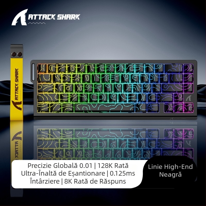 Tastatură mecanică Attack Shark X68HE cu ax magnetic, contur lateral sculptat, cu fir, RGB electric, competiție RT, gamă de taste reglabilă, delay redus