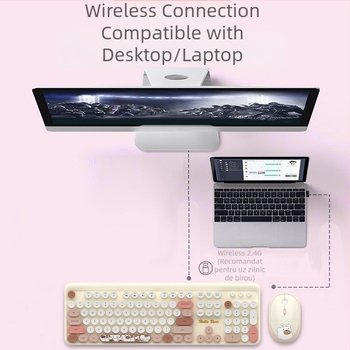Costum de tastatură wireless MOFII Ferris hand 2.4g cu mouse-ul, drăguț costum de tastatură de birou cu desene animate de culoare roz