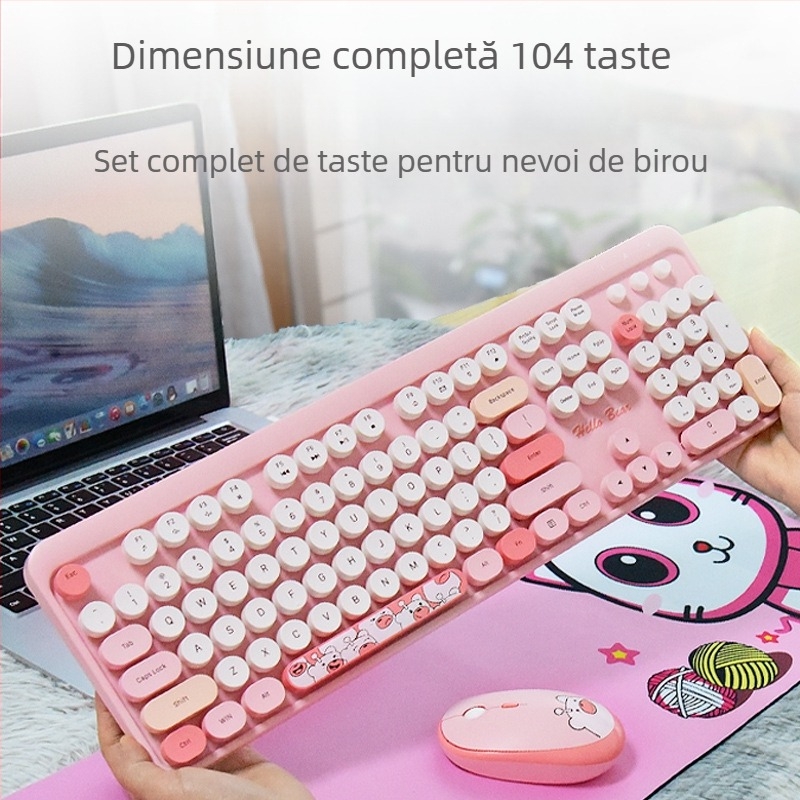 Costum de tastatură wireless MOFII Ferris hand 2.4g cu mouse-ul, drăguț costum de tastatură de birou cu desene animate de culoare roz