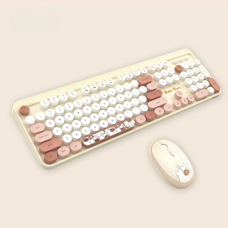 Costum de tastatură wireless MOFII Ferris hand 2.4g cu mouse-ul, drăguț costum de tastatură de birou cu desene animate de culoare roz