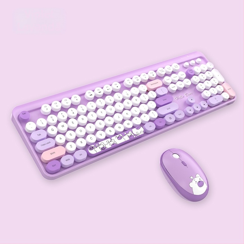 Costum de tastatură wireless MOFII Ferris hand 2.4g cu mouse-ul, drăguț costum de tastatură de birou cu desene animate de culoare roz