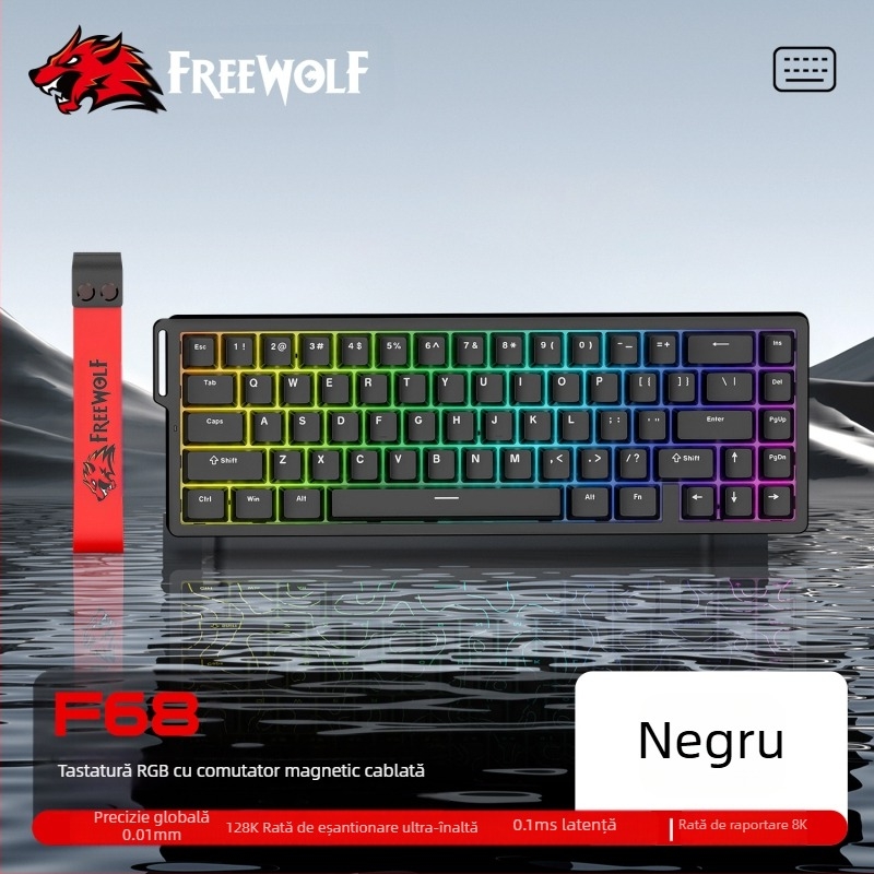 Tastatură mecanică gratuită Wolf F68PRO cu trei moduri RGB cu axe magnetice, contur cu fir, tastatură wireless Bluetooth cu axe magnetice 8K
