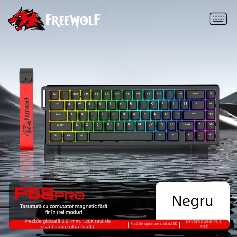 Tastatură mecanică gratuită Wolf F68PRO cu trei moduri RGB cu axe magnetice, contur cu fir, tastatură wireless Bluetooth cu axe magnetice 8K