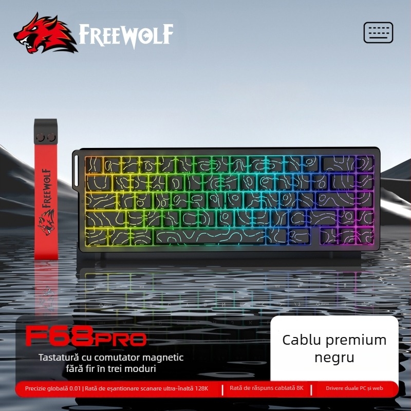 Tastatură mecanică gratuită Wolf F68PRO cu trei moduri RGB cu axe magnetice, contur cu fir, tastatură wireless Bluetooth cu axe magnetice 8K