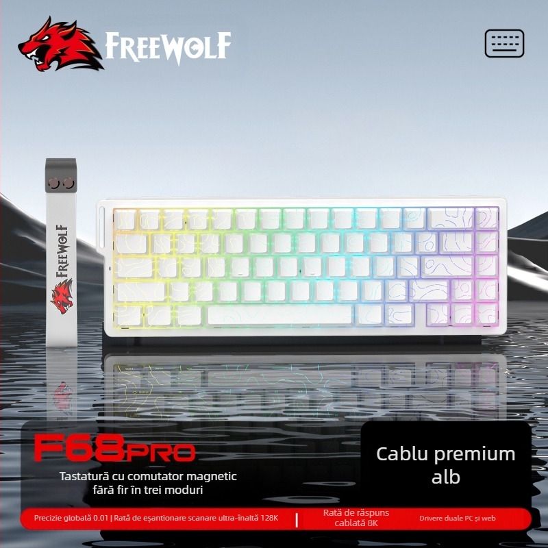 Tastatură mecanică gratuită Wolf F68PRO cu trei moduri RGB cu axe magnetice, contur cu fir, tastatură wireless Bluetooth cu axe magnetice 8K