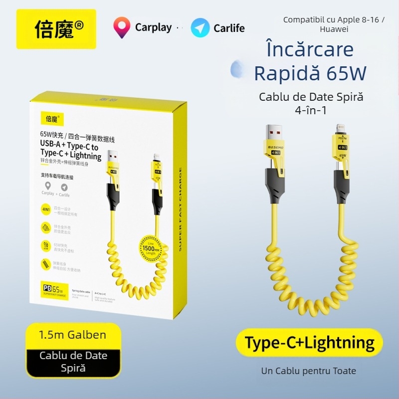 [Control excelent al produsului] Încărcător telescopic cu arc Double Magic 65W+27W, patru în unu, potrivit pentru cablul de date Apple 16 Huawei