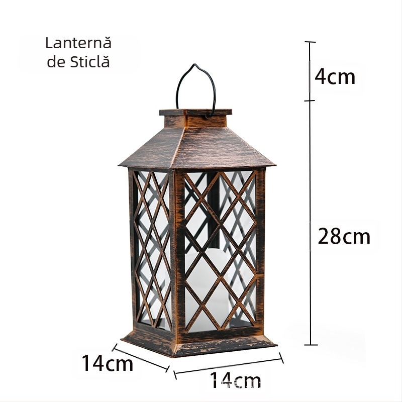 Lampă solară cu vânt transfrontalier, suport pentru lumânări, lampă suspendată, decor portabil retro din sticlă, curte exterioară, suport pentru lumânări intermitent