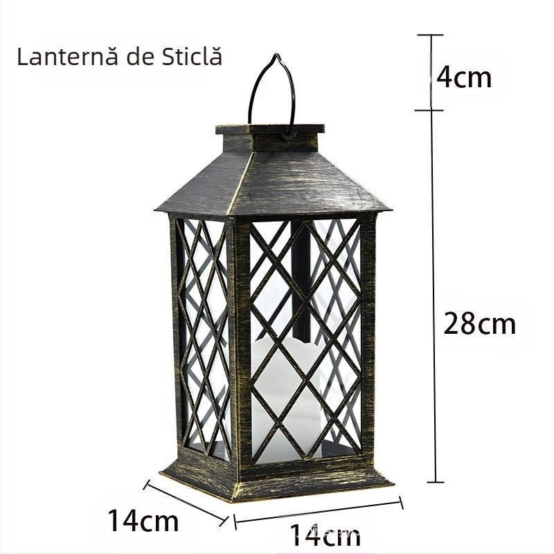 Lampă solară cu vânt transfrontalier, suport pentru lumânări, lampă suspendată, decor portabil retro din sticlă, curte exterioară, suport pentru lumânări intermitent