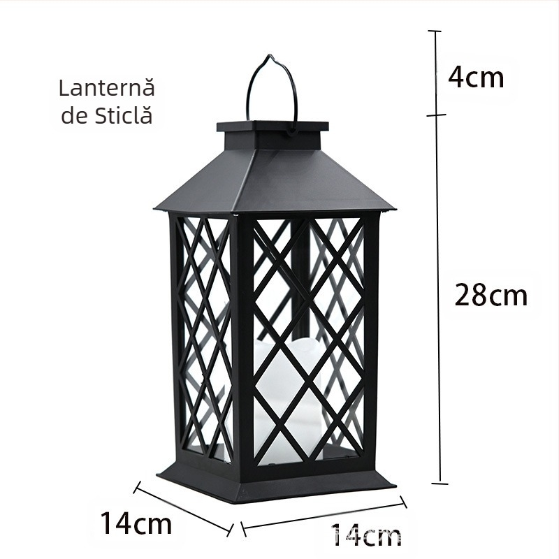 Lampă solară cu vânt transfrontalier, suport pentru lumânări, lampă suspendată, decor portabil retro din sticlă, curte exterioară, suport pentru lumânări intermitent