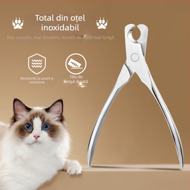 Foarfece universale pentru unghii pentru animale de companie, foarfece pentru pisici, foarfece pentru câini, unghiere din oțel inoxidabil, tăietură semilună anti-linie de sânge