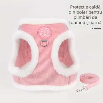 Lesă nouă pentru animale de companie, frânghie reflectorizantă, caldă și moale pentru plimbările câinilor, ham confortabil de pluș pentru iepuri, all-in-one