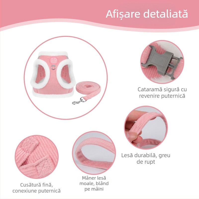 Lesă nouă pentru animale de companie, frânghie reflectorizantă, caldă și moale pentru plimbările câinilor, ham confortabil de pluș pentru iepuri, all-in-one