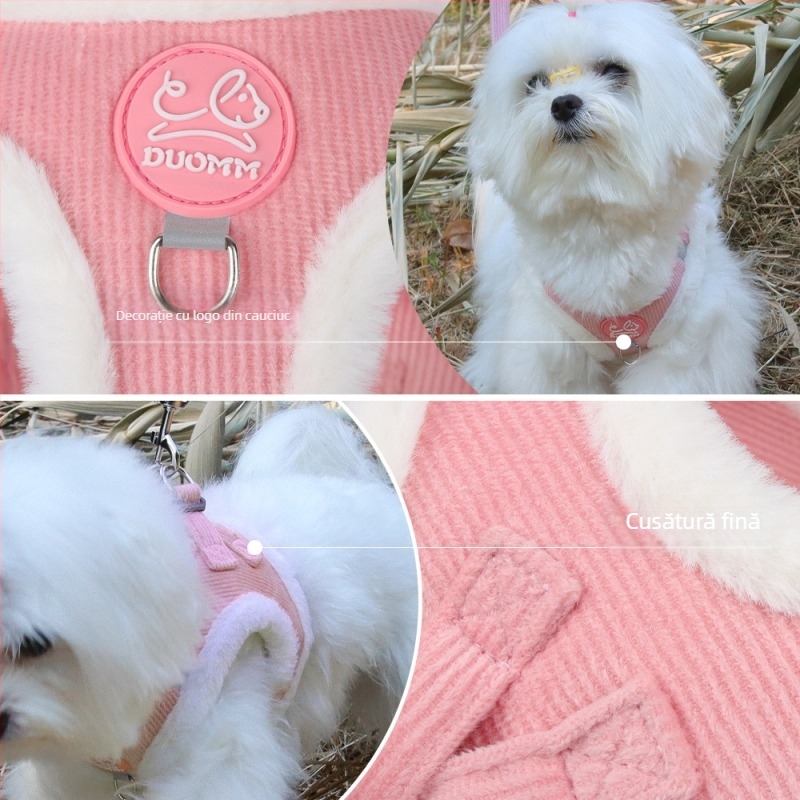 Lesă nouă pentru animale de companie, frânghie reflectorizantă, caldă și moale pentru plimbările câinilor, ham confortabil de pluș pentru iepuri, all-in-one