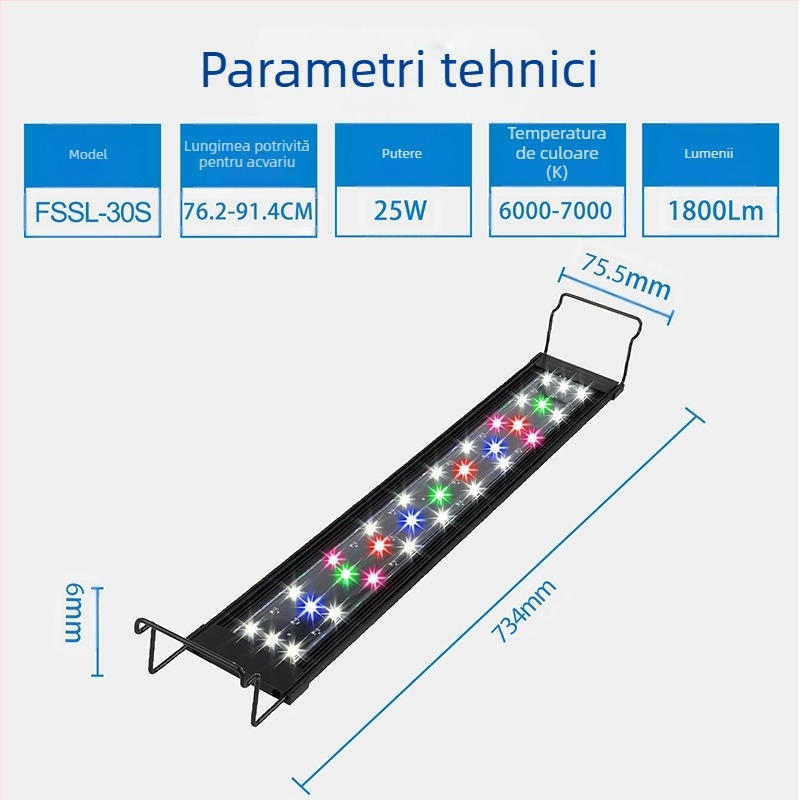 Lumină LED plată ultra-subțire pentru plante acvatice, iluminat pentru acvariu, lumină pentru rezervor de pește, reglabilă, lumină suplimentară impermeabilă pentru uciderea algelor