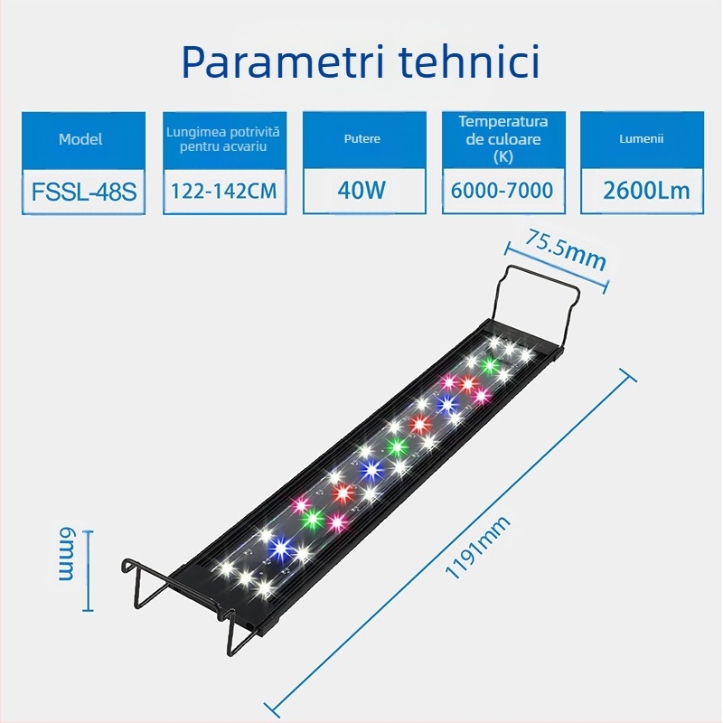 Lumină LED plată ultra-subțire pentru plante acvatice, iluminat pentru acvariu, lumină pentru rezervor de pește, reglabilă, lumină suplimentară impermeabilă pentru uciderea algelor
