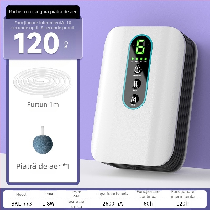 BAKALE nouă pompă de oxigen USB pentru acasă, aerator auto pentru pești, baterie litiu pentru pescuit în aer liber