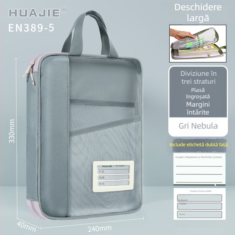 Huajie geantă de dosar transparentă geantă de mână pentru studenți, geantă de cărți pentru teste suplimentare, geantă de hârtie pentru teme, geantă de studiu