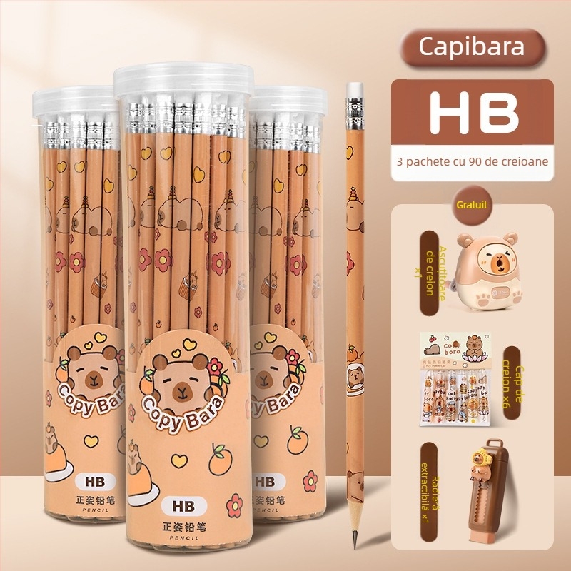Creion cilindric Kapibala Școala primară Studierea papetăriei HB Copii Desene animate drăguț cu radieră