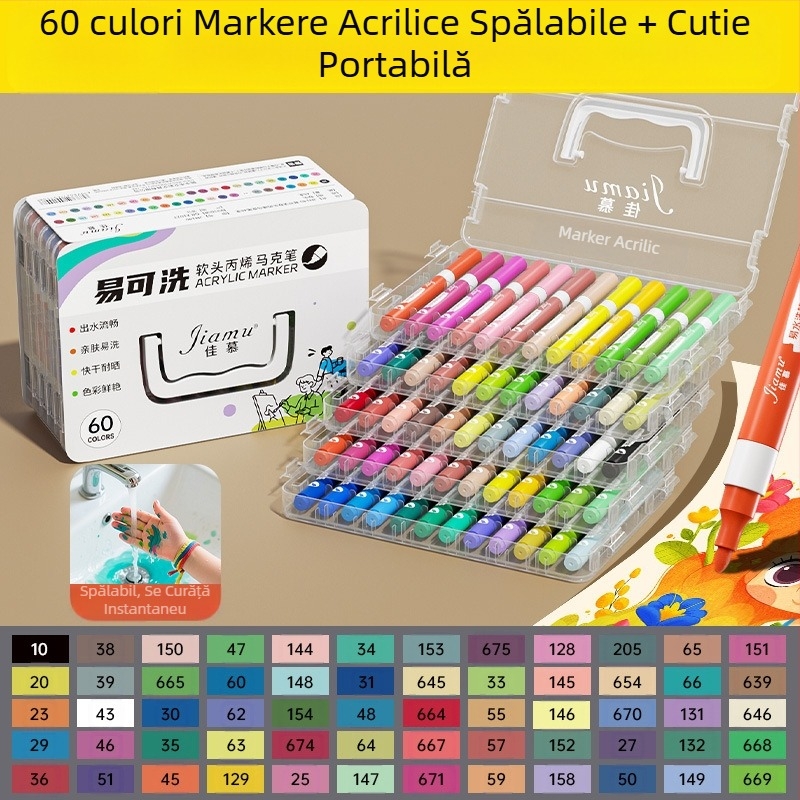 Marker acrilic ușor de spălat, ușor de spălat pentru școala primară, artă pentru copii, stilou acuarelă, opac și stivuibil pentru grădiniță