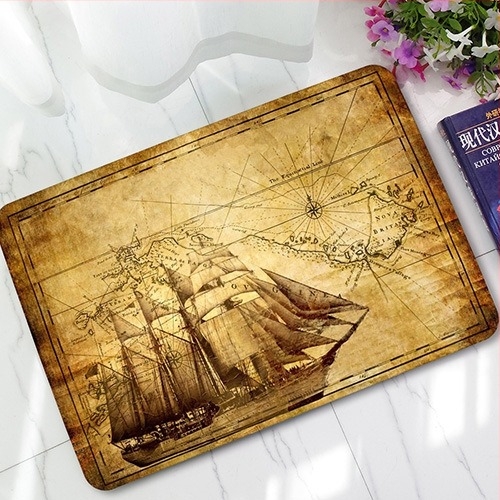 Airbag retro imprimat din piele de vacă hartă de navigare studiu covoraș antiderapant covoraș de podea frecați sol covorașul nu se mișcă 360g