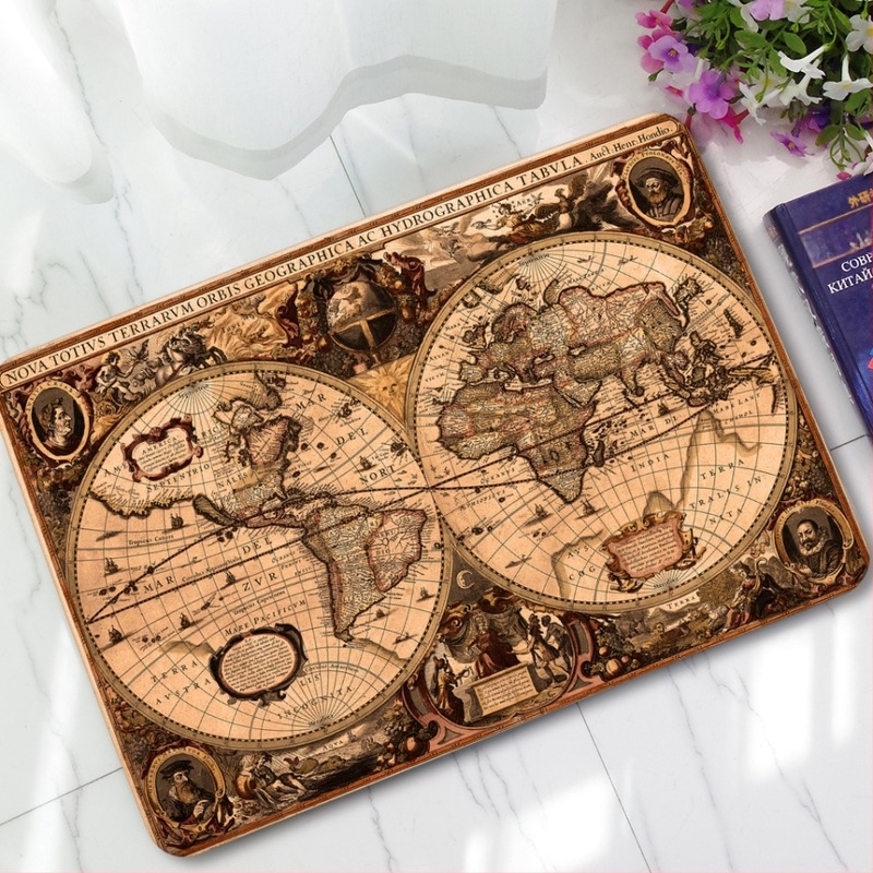 Airbag retro imprimat din piele de vacă hartă de navigare studiu covoraș antiderapant covoraș de podea frecați sol covorașul nu se mișcă 360g