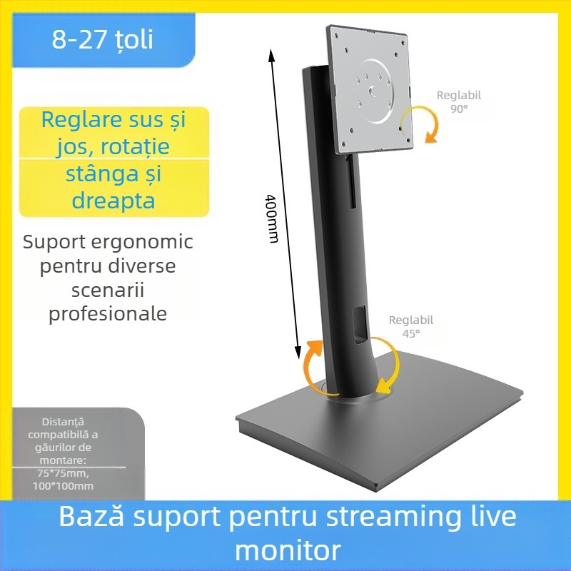 Suport de bază rotativ reglabil pentru monitor de computer, cadru de susținere reglabil și rotativ, 8-27 inch